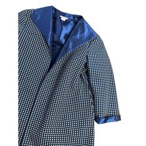 Grace Chuang Polka Dot Open Front Coat XL Blue & White Viscose Cotton Blend